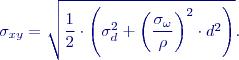 $${\sigma }_{xy}=\sqrt{\frac{1}{2}\cdot \left({\sigma }^2_d+{\left(\frac{{\sigma }_{\omega }}{\rho }\right)}^2\cdot d^2\right)} .      $$